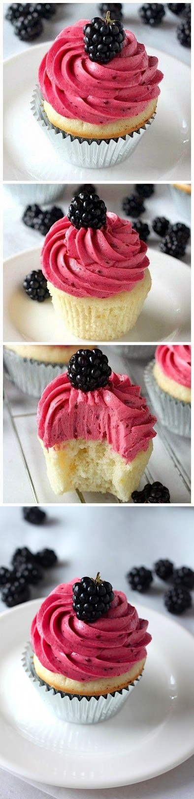 Lemon Cupcakes with Blackberry Buttercream