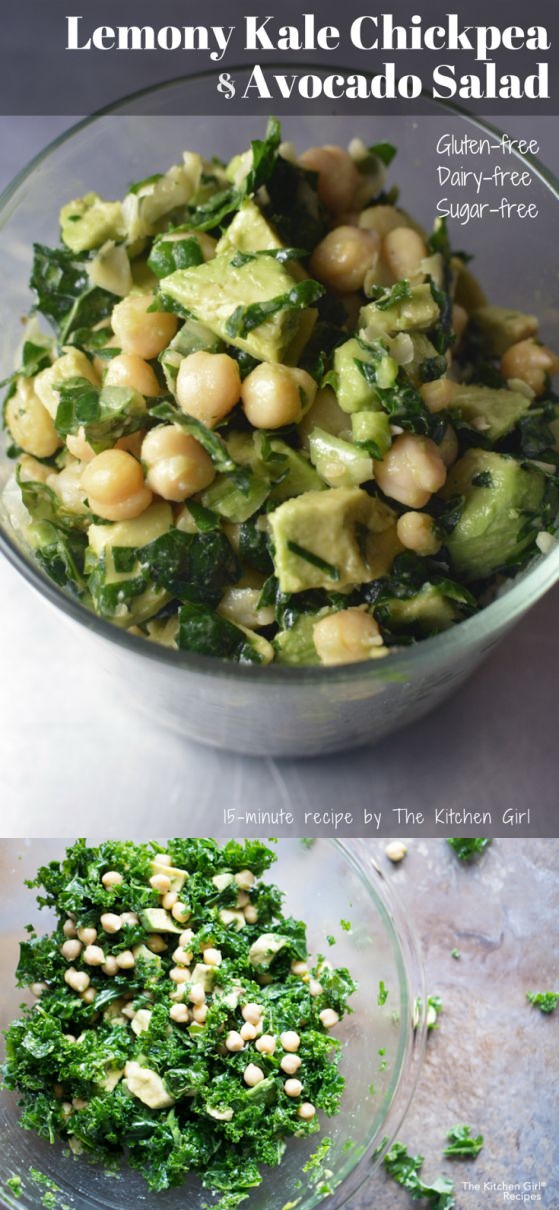 Lemony Kale Chickpea Avocado Salad