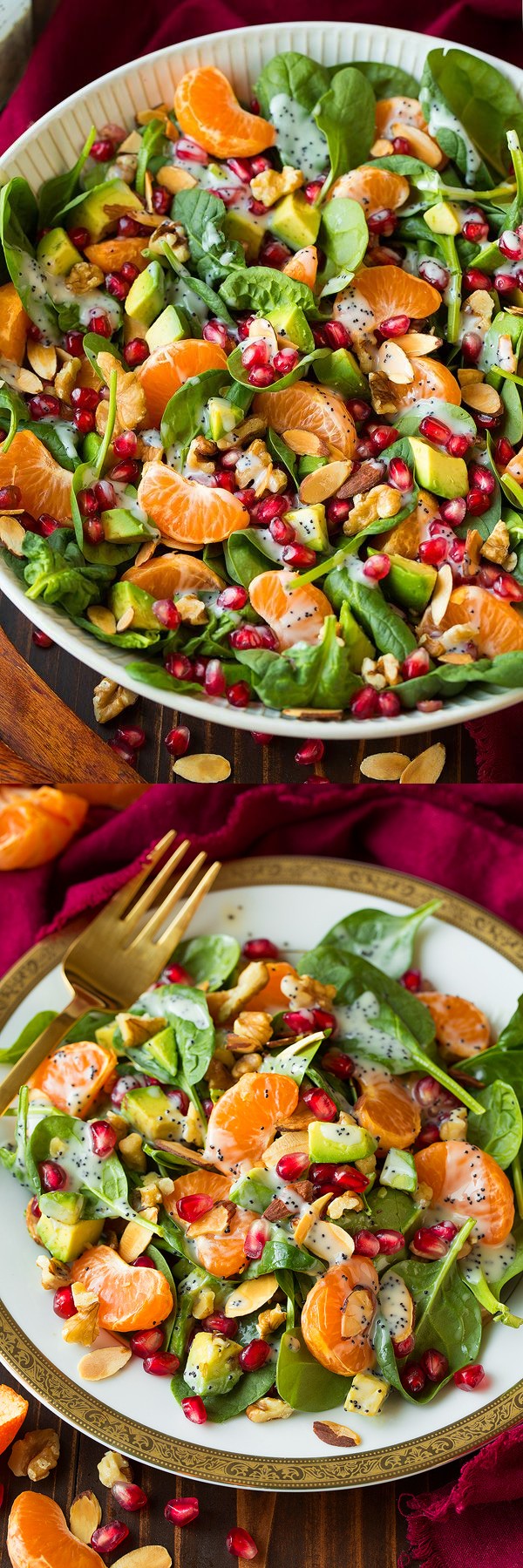 Mandarin Pomegranate Spinach Salad with Poppy Seed Dressing