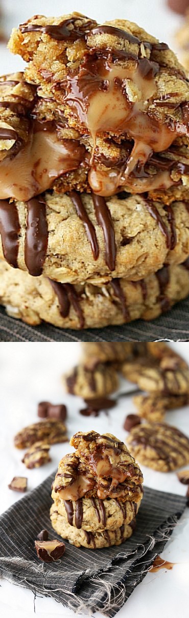 Molten Caramel Chocolate Oatmeal Cookies