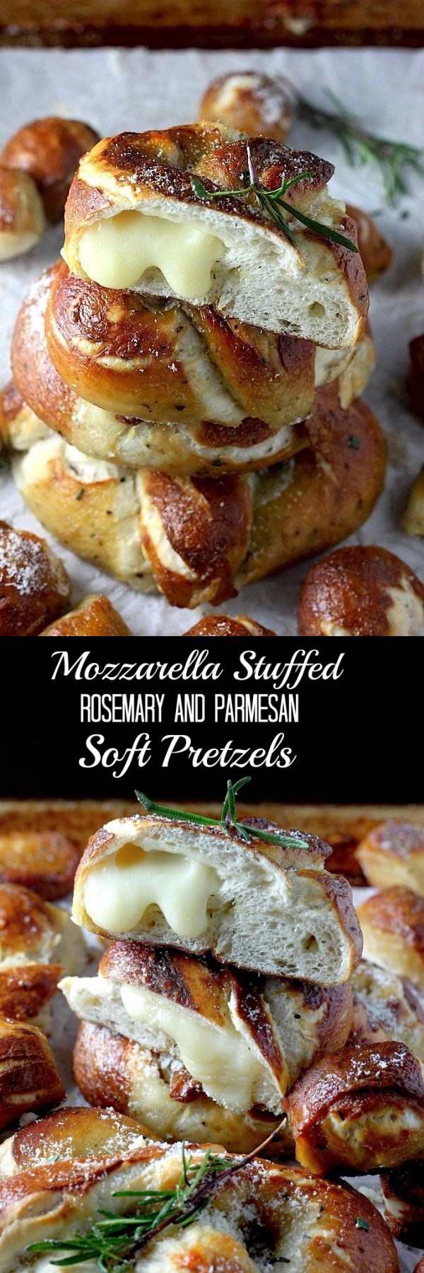 Mozzarella Stuffed Rosemary and Parmesan Soft Pretzels