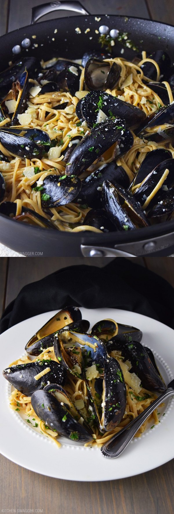 Mussels over Linguine with Garlic Butter Sauce