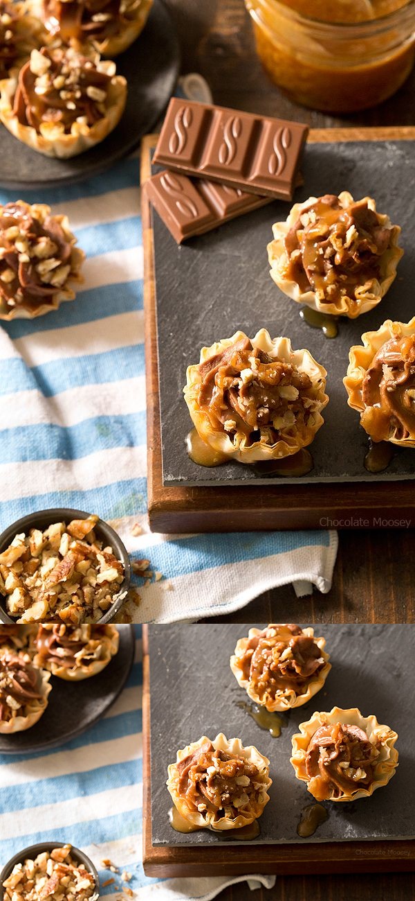 No Bake Turtle Cheesecake Phyllo Cups