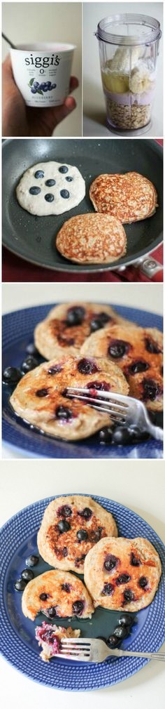 Oatmeal Blueberry Yogurt Pancakes (gluten free, high protein!