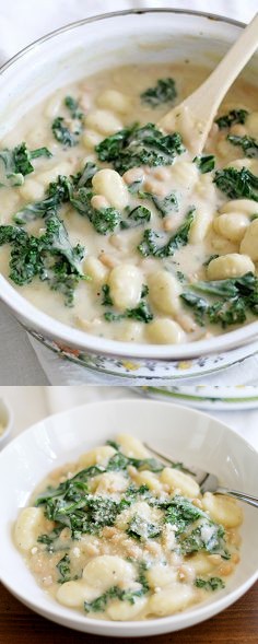 One Pan Creamy Parmesan Garlic Gnocchi with White Beans and Kale