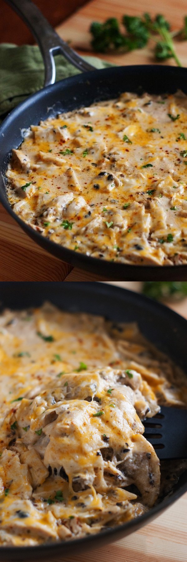 One Pan Sour Cream Chicken Enchilada Skillet