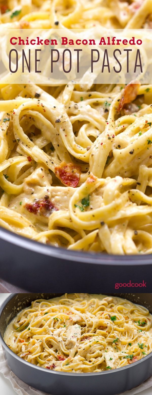 One Pot Chicken Bacon Alfredo Pasta