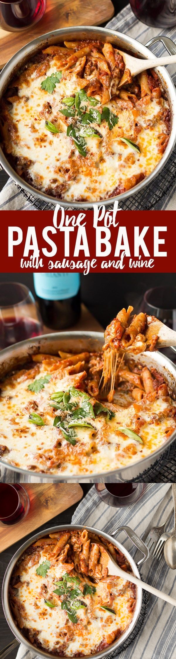 One Pot Pasta Bake with Sausage and Wine