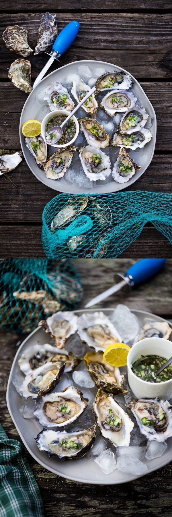 Oysters with Mustard Seed, Cucumber, Dill Mignonette