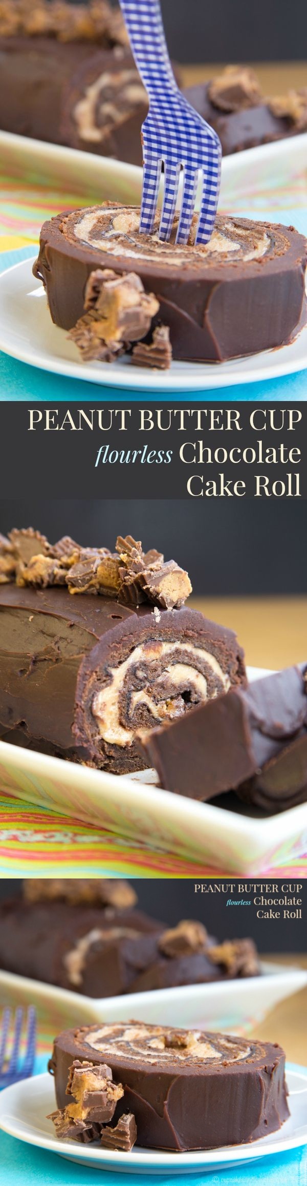 Peanut Butter Cup Flourless Chocolate Cake Roll