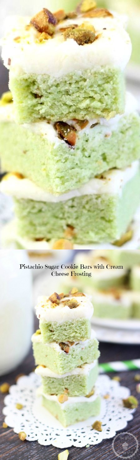 Pistachio Sugar Cookie Bars with Cream Cheese Frosting