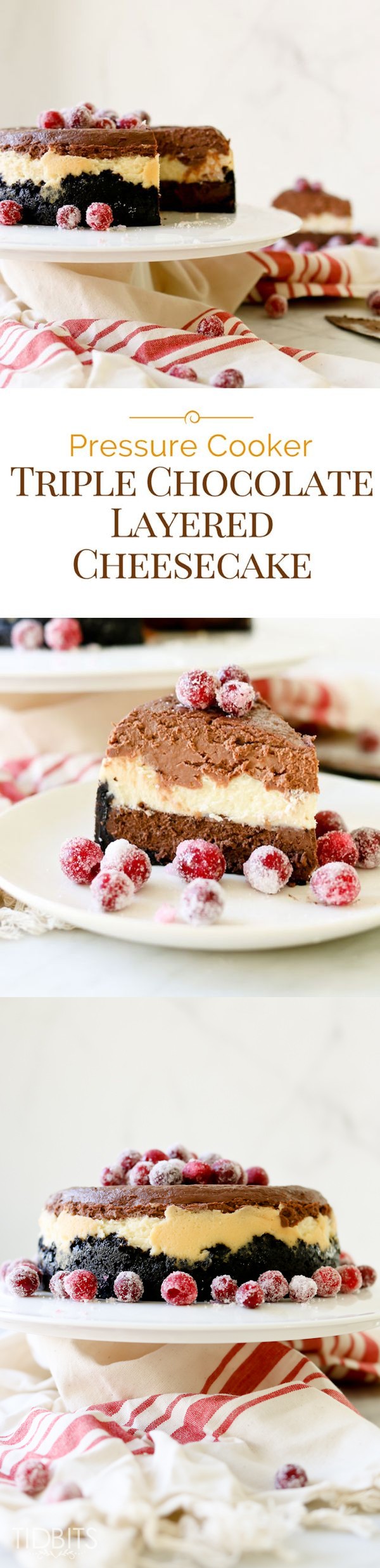 Pressure Cooker Triple Chocolate Layered Cheesecake