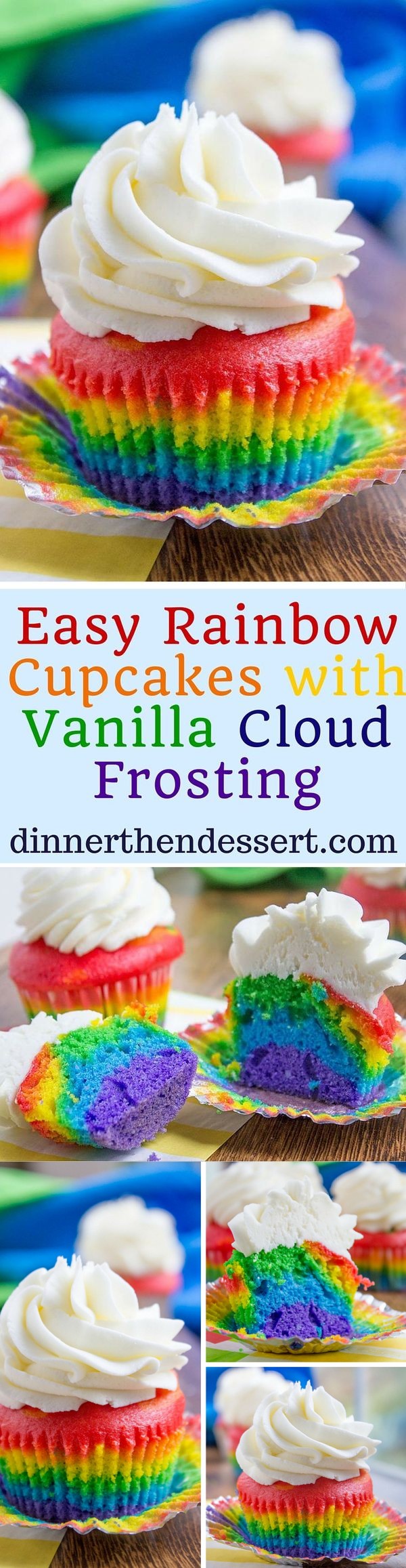 Rainbow Cupcakes with Vanilla Cloud Frosting