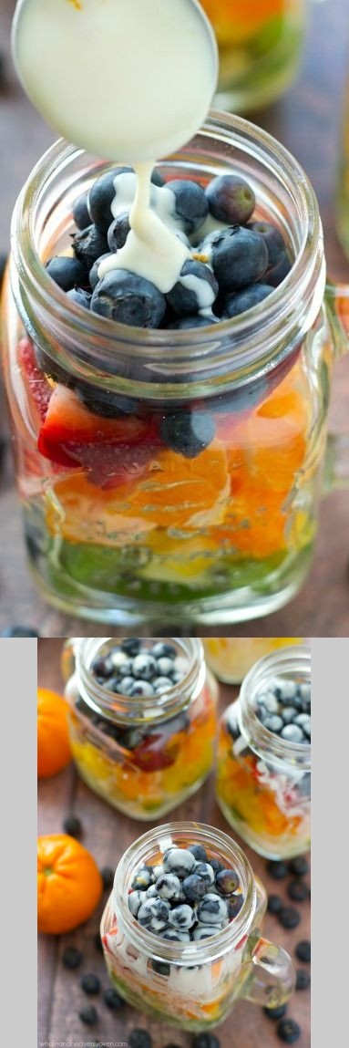 Rainbow Fruit Salad In A Jar with Citrus Yogurt Dressing