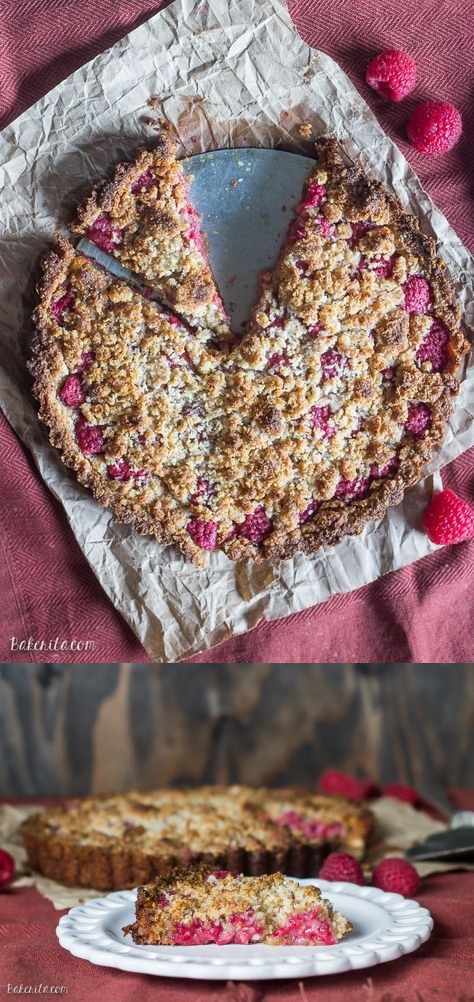 Raspberry Coconut Crumble Tart (Paleo, GF + Vegan