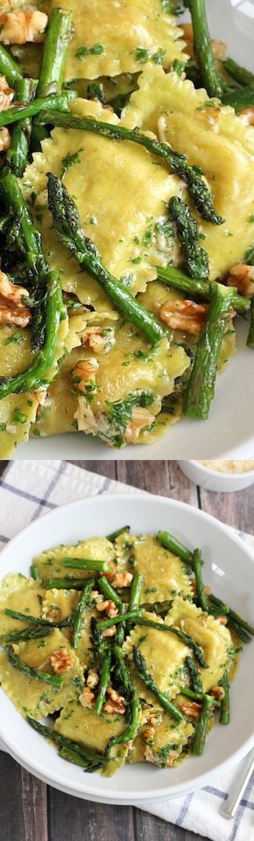 Ravioli With Sauteed Asparagus and Walnuts