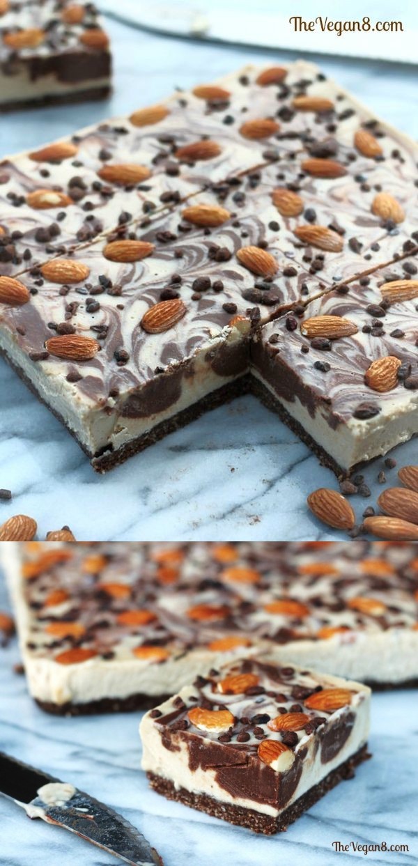 Raw Vegan Chocolate Almond Cheesecake Bars