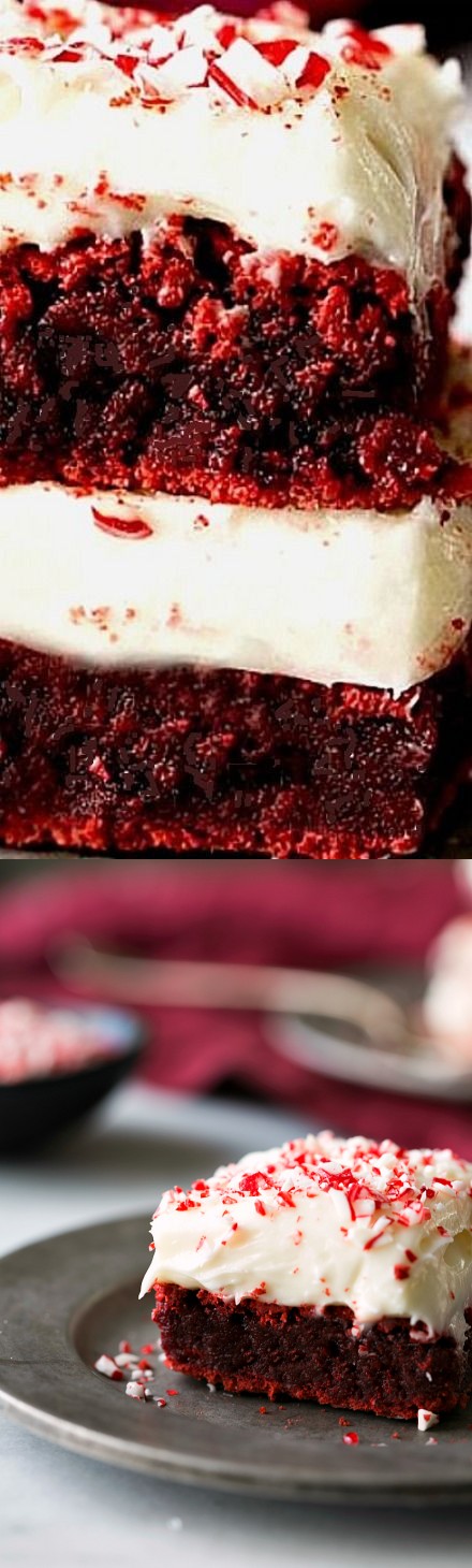 Red Velvet Peppermint Brownies with Peppermint Cream Cheese Frosting