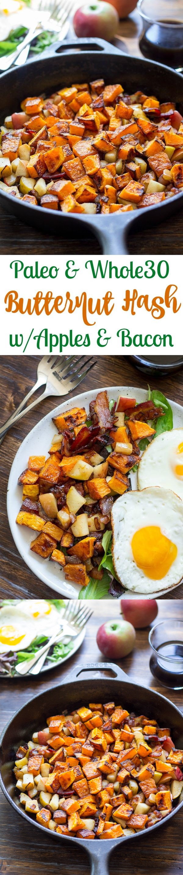 Roasted Butternut Squash Hash with Apples & Bacon (Paleo & Whole30