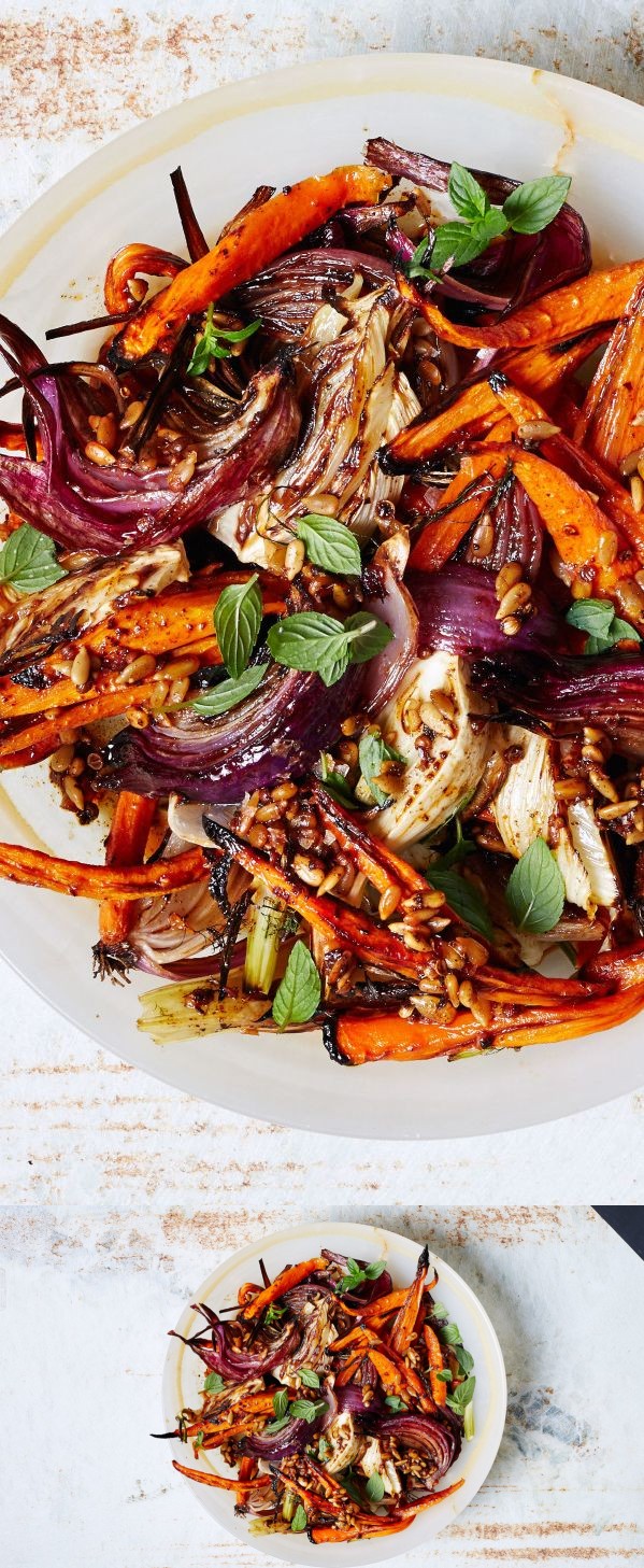 Roasted Carrots and Red Onions with Fennel and Mint