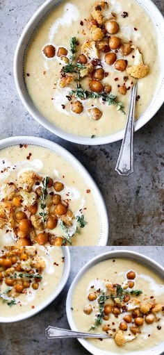 Roasted Cauliflower and Chickpea Soup