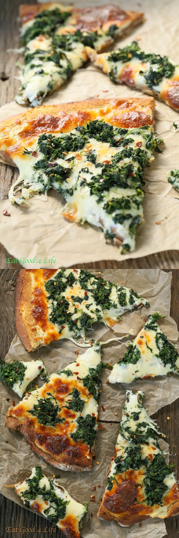 Roasted garlic spinach white pizza