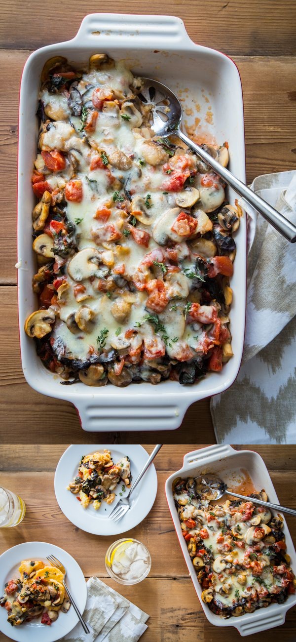 Rustic Polenta Casserole with Mushrooms and Swiss Chard