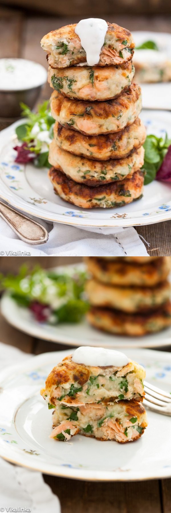 Salmon Cakes with Chive and Garlic Sauce