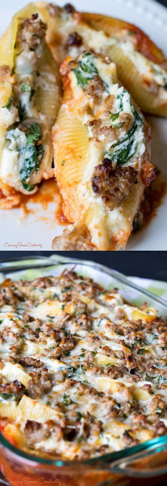 Sausage, Ricotta, and Spinach Stuffed Shells