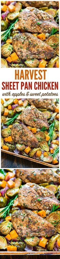 Sheet Pan Chicken with Sweet Potatoes Apples and Brussels Sprouts