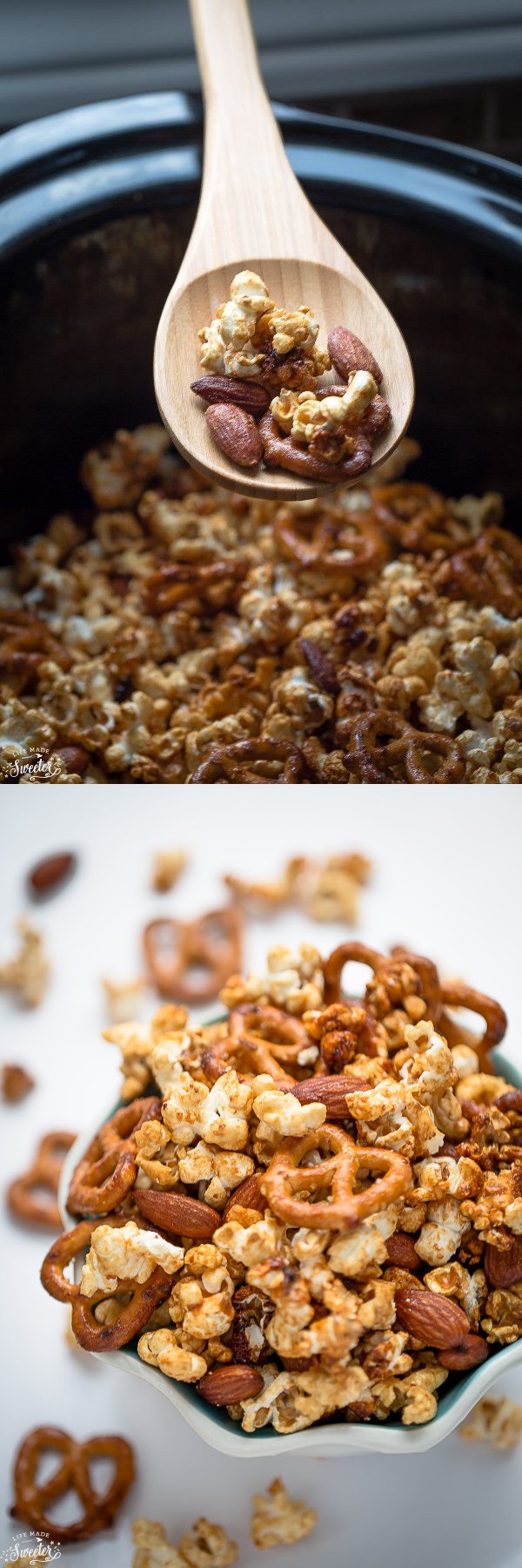 Slow Cooker Caramel Popcorn Snack Mix