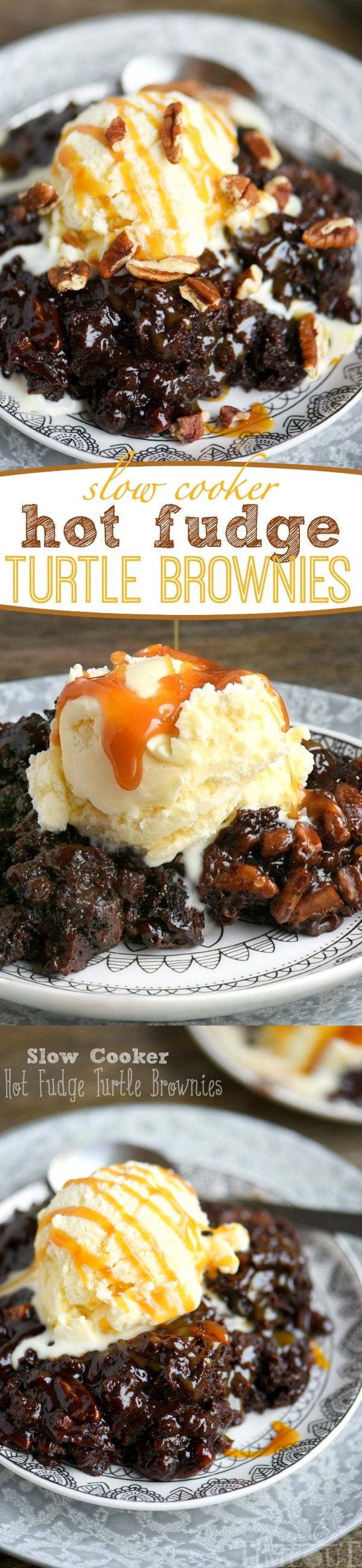 Slow Cooker Hot Fudge Turtle Brownies