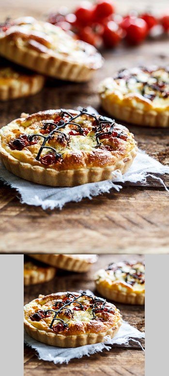 Slow-roasted cherry tomato and peppered goat's cheese quiche