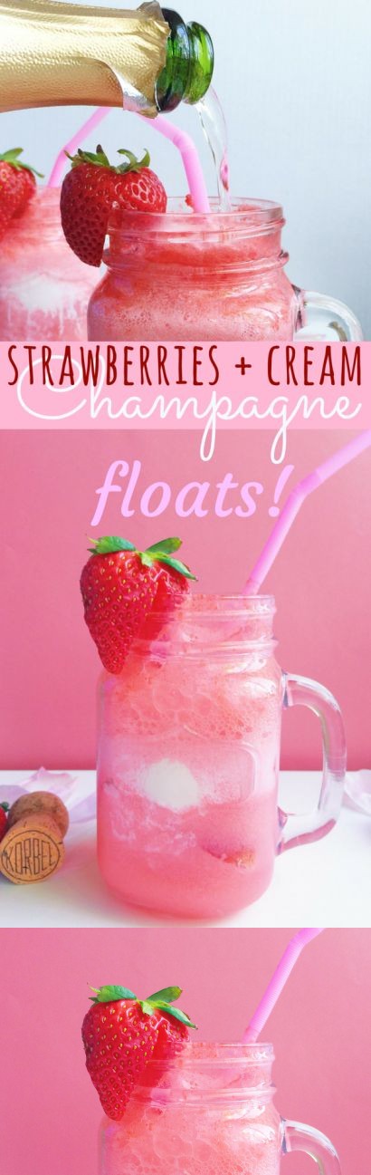 Sparkling Strawberries + Cream Champagne Floats