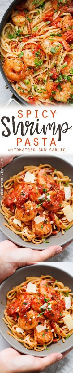 Spicy Shrimp Pasta with Tomatoes and Garlic