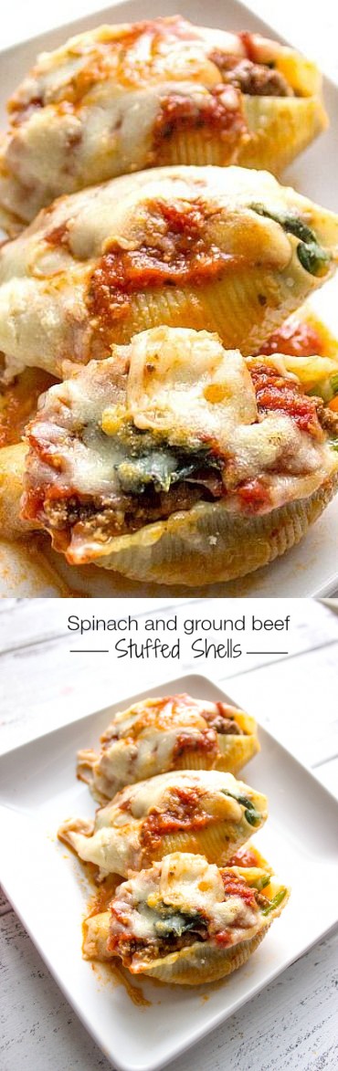 Spinach and Ground Beef Stuffed Shells