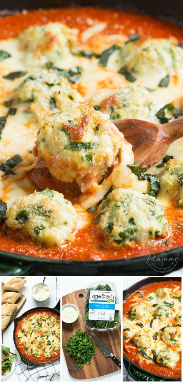 Spinach Chicken Parmesan Meatballs in Creamy Tomato Sauce