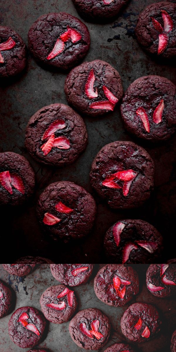 Strawberry-Caramel Centered Chocolate Cookies