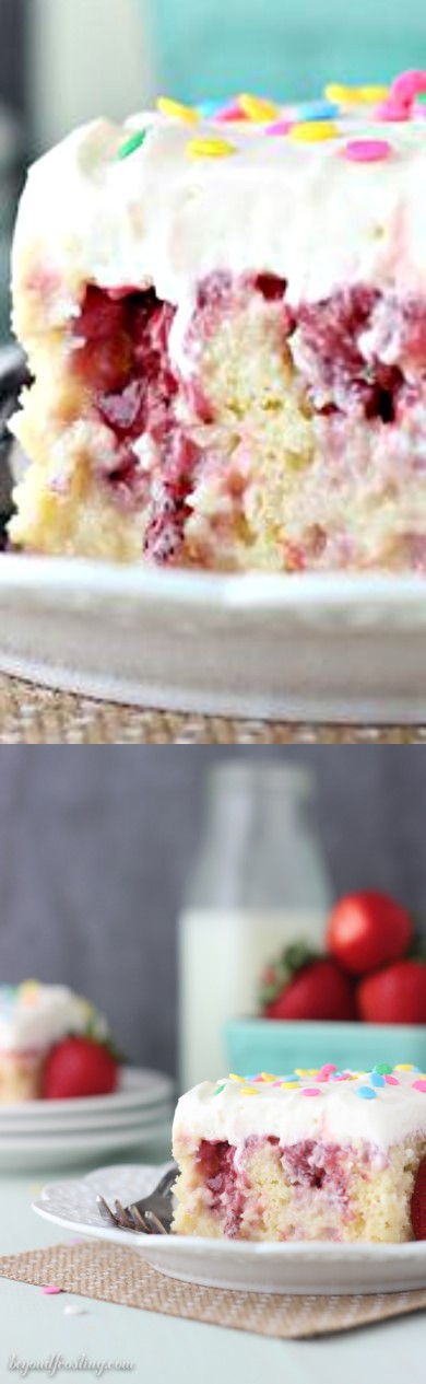 Strawberry Cheesecake Poke Cake