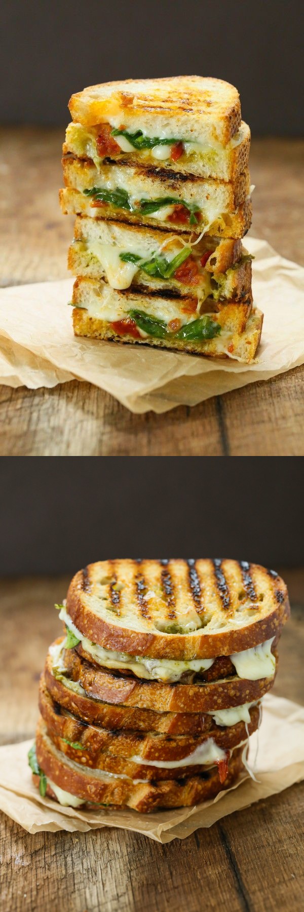 Sun dried tomato spinach grilled cheese sandwich