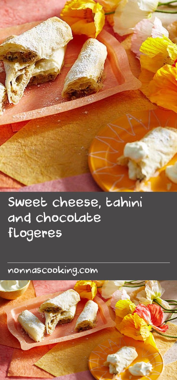 Sweet cheese, tahini and chocolate flogeres