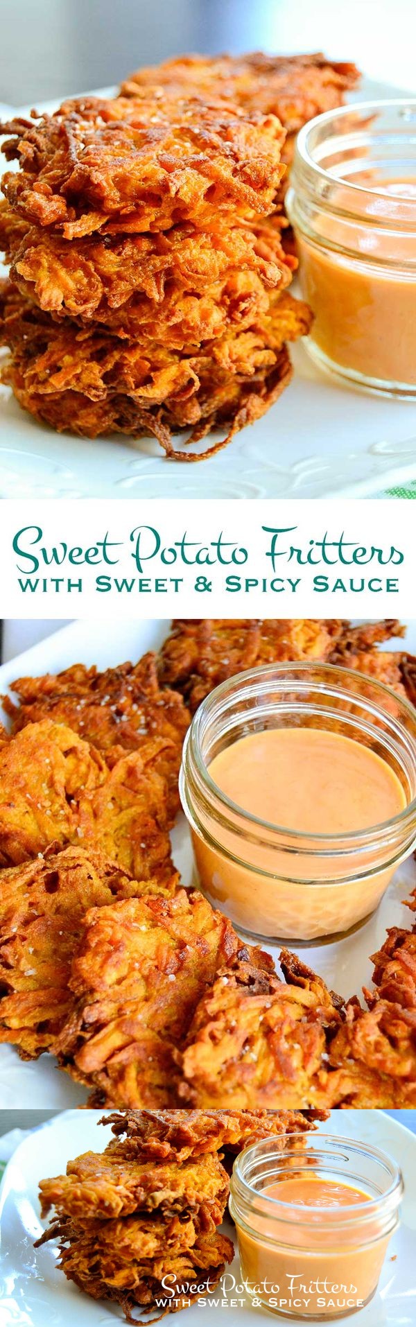 Sweet Potato Fritters with Sweet & Spicy Sauce
