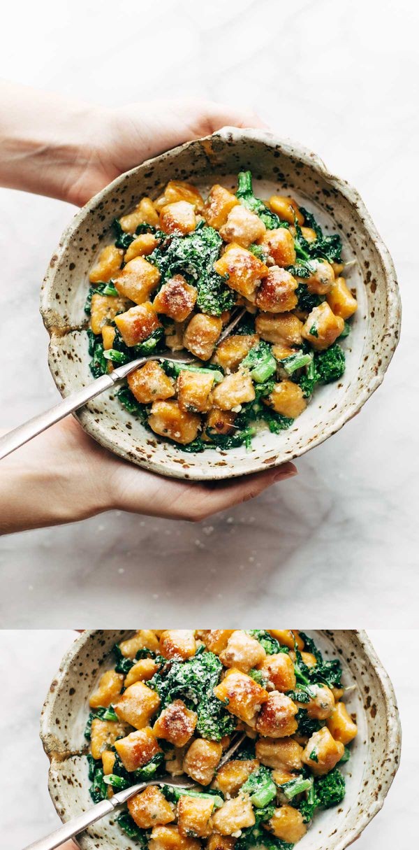 Sweet Potato Gnocchi with Broccoli Rabe and Garlic Sage Butter Sauce