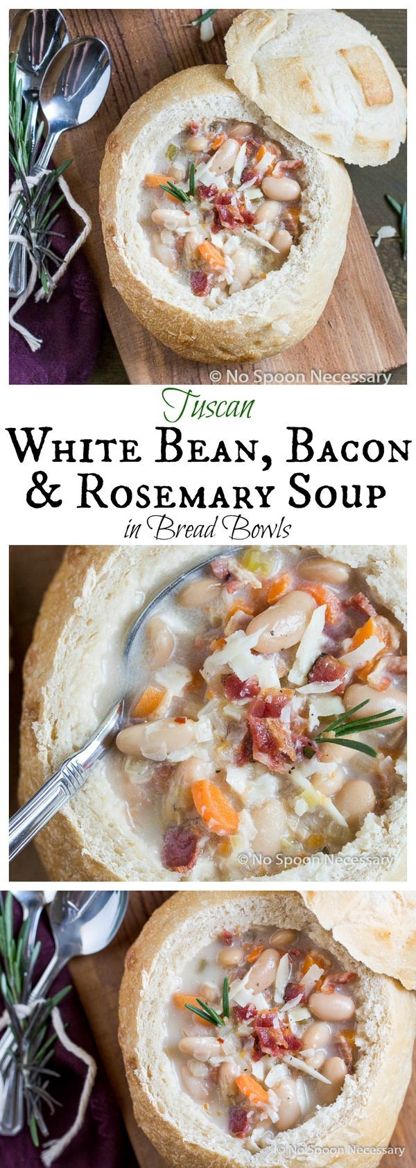 Tuscan White Bean, Bacon & Rosemary Soup (in Bread Bowls