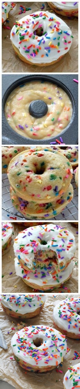 Vanilla Frosted Funfetti Donuts (Baked and Super Easy