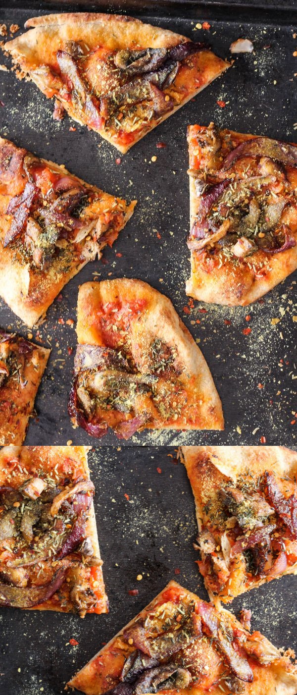 Vegan Mushroom and Caramelized Onion Naan Pizzas