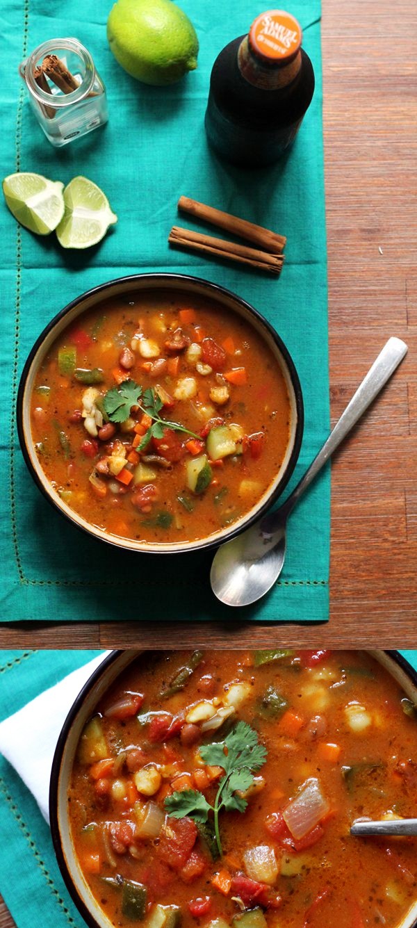 Vegetarian Posole with Beans and Poblano Peppers