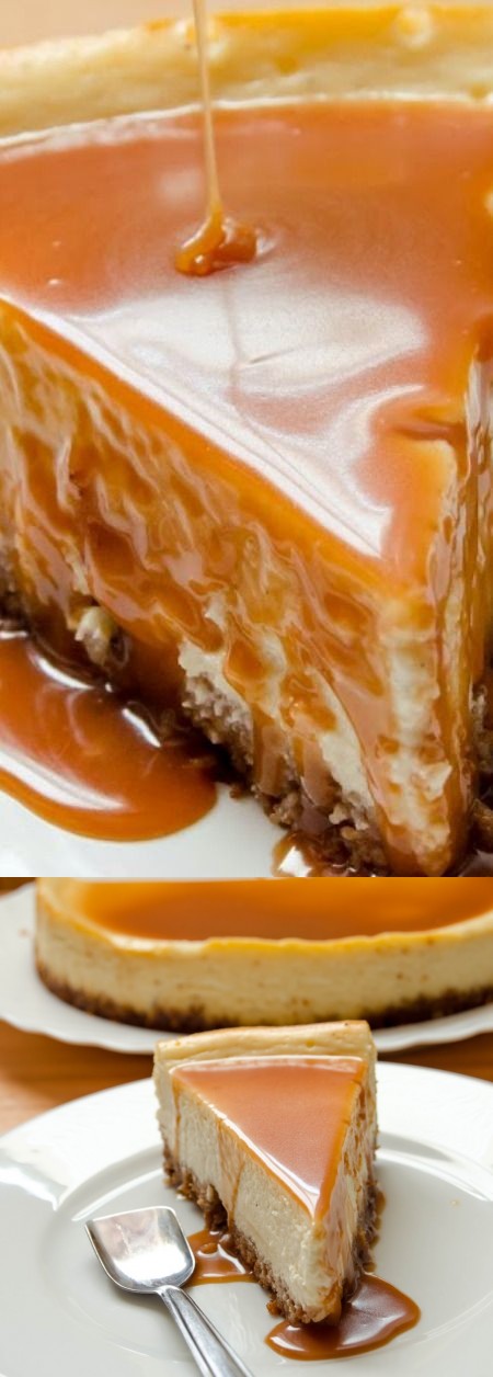 White Chocolate Cheesecake with Amaretto Caramel Sauce