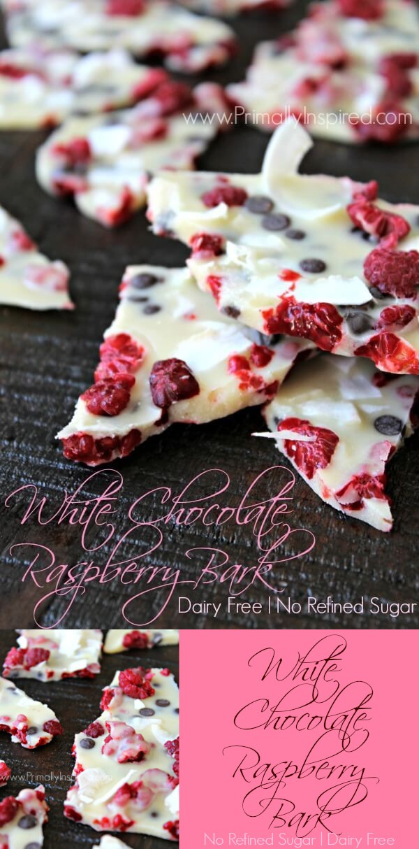 White Chocolate Raspberry Bark (Dairy Free, Paleo