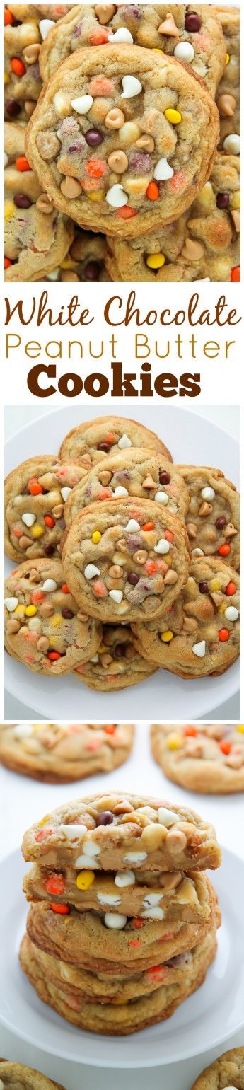 White Chocolate Reese’s Pieces Peanut Butter Chip Cookies